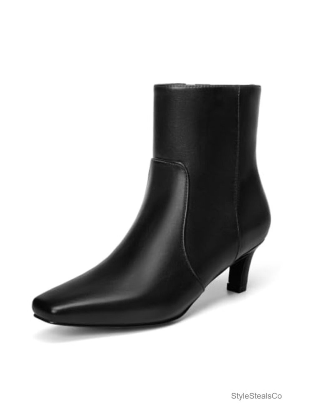 Faux Leather Square Toe Ankle Boots with Side Zipper Low Heel